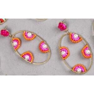 Beaded Pearl Oval Drop Earrings